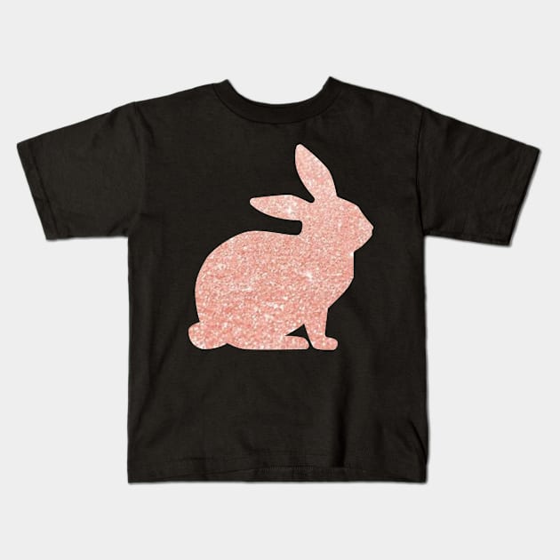 Rose Gold Faux Glitter Easter Bunny Kids T-Shirt by Felicity-K